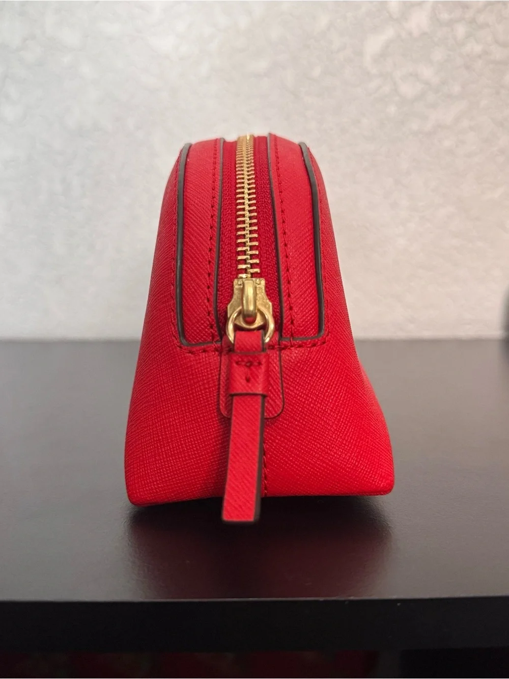 Tory Burch Coral-Red Saffiano Zip Cosmetic Pouch